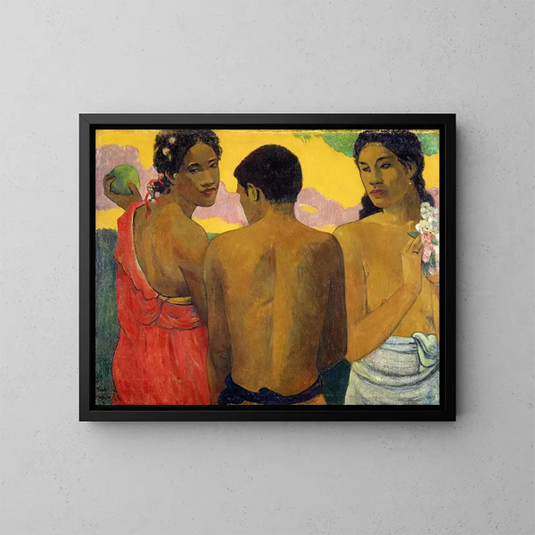 Tre Tahitier - Paul Gauguin — indrammet kunstværk på væggen