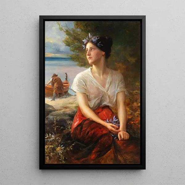 La jolie pêcheuse - Paul Hermann Wagner — indrammet kunstværk på væggen