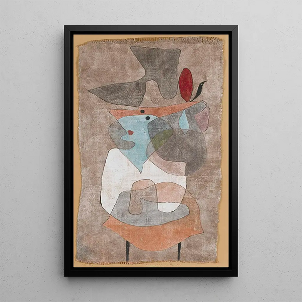 Dame med Hat og Lille Bord - Paul Klee — indrammet kunstværk på væggen
