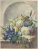 Morceau de fruit dans une niche sur une table en marbre prunes pêches raisins et mûres - Paul Theodor van Brussel — visning af kunstværket