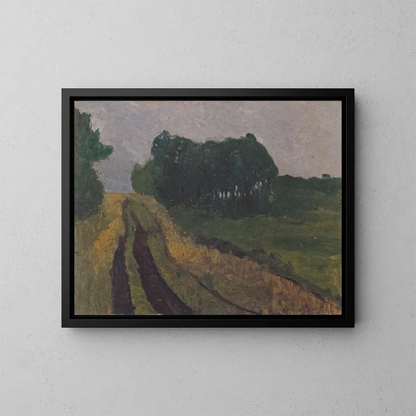Landskab om aftenen - Paula Modersohn-Becker — indrammet kunstværk på væggen