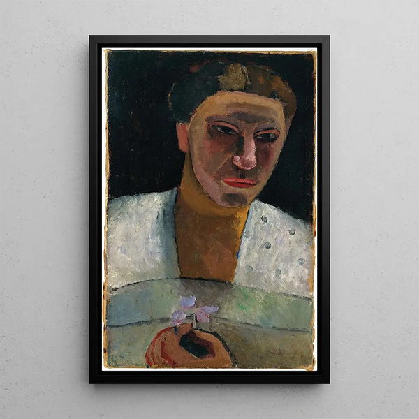 Portrait i profil af Lee Hoetger med en blomst - Paula Modersohn-Becker — indrammet kunstværk på væggen
