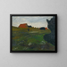 Landskabsmaleri med busk og røde huse - Paula Modersohn-Becker — indrammet kunstværk på væggen