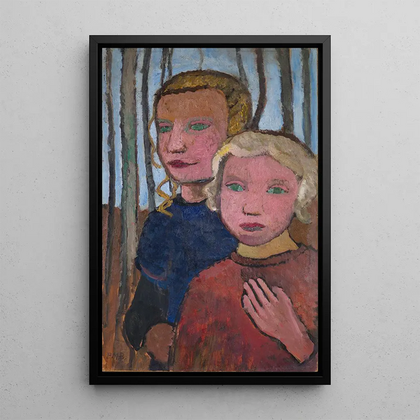 to piger foran birketræer - Paula Modersohn-Becker — indrammet kunstværk på væggen