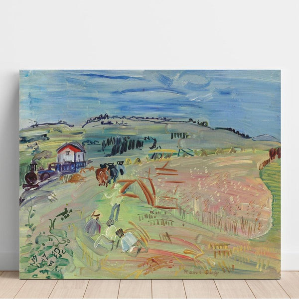 Reproduktion af maleriet Landskab med hvedeåk og oks - Raoul Dufy