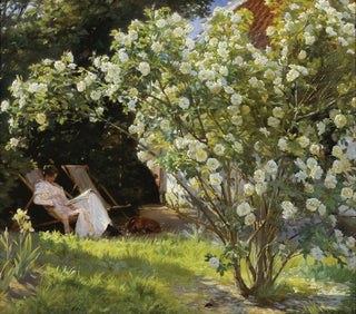 Peder Severin Kryer - Roses Marie Kryer seated in the deckchair in the garden by Mrs Bendsens house.webp