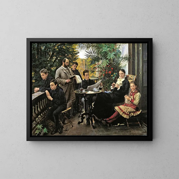 Portrait af familien Hirschsprung - Peder Severin Krøyer — indrammet kunstværk på væggen