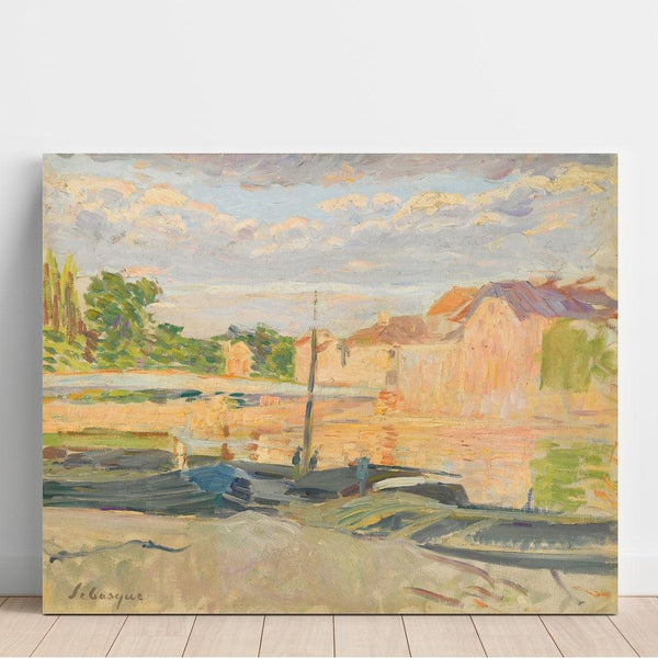 Reproduktion af maleriet Péniches ved Marne-floden - Henri Lebasque