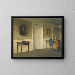 "Pigerne af kunstneren i et interiør" - Peter Ilsted — indrammet kunstværk på væggen