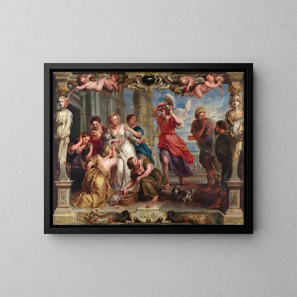 Achille opdaget af Ulysses blandt Lycomède's døtre - Peter Paul Rubens — indrammet kunstværk på væggen