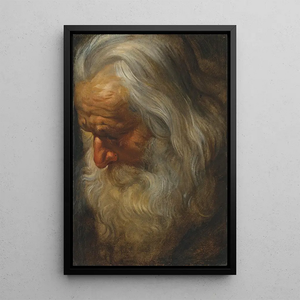 Studie af en ældre, skægget mand - Peter Paul Rubens — indrammet kunstværk på væggen