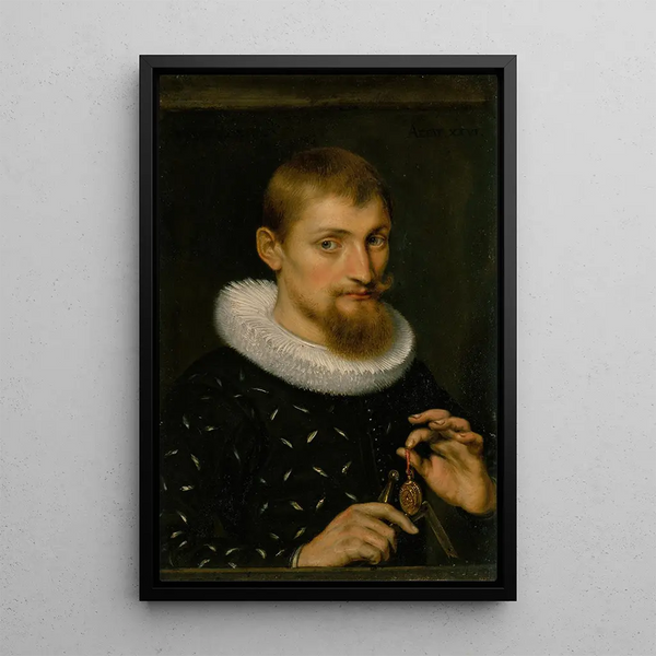 Portrait af en mand muligvis arkitekt eller geograf - Peter Paul Rubens — indrammet kunstværk på væggen