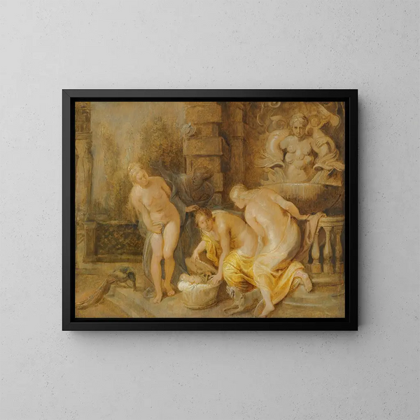 La découverte du bébé Érichthonios par les piger af Cécrops - Peter Paul Rubens — indrammet kunstværk på væggen