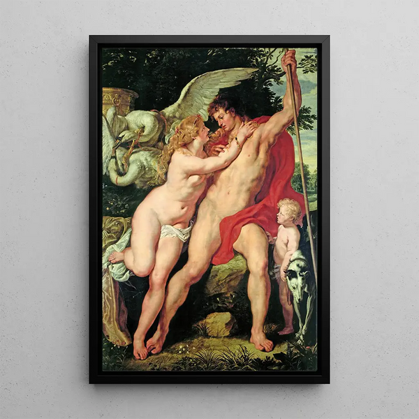 Vénus og Adonis - Peter Paul Rubens — indrammet kunstværk på væggen
