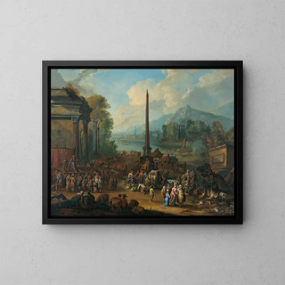 Peter Tillemans - A Harbour Scene With Numerous Figures Attending Market.webp