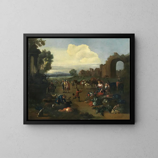 Peter Tillemans - A market scene with a river landscape beyond.webp