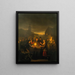 Le Noordermarkt om natten i Amsterdam - Petrus van Schendel — indrammet kunstværk på væggen