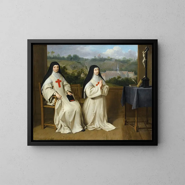 Portrait af moder Agnès og søster Angélique fra Port-Royal-des-Champs-klosteret - Philippe de Champaigne — indrammet kunstværk på væggen