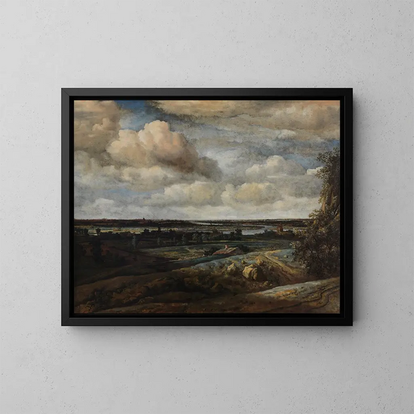 Dutch Panorama Maleri med fjernudsigt over Haarlem - Philips Koninck — indrammet kunstværk på væggen