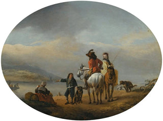Philips Wouwerman - A Lady And A Gentleman On Horseback Being Shown To An Approaching Ferry By A Young Page.webp