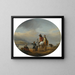 En dame og en herre til hest vist ved en færge, der nærmer sig, af en ung pages - Philips Wouwerman — indrammet kunstværk på væggen