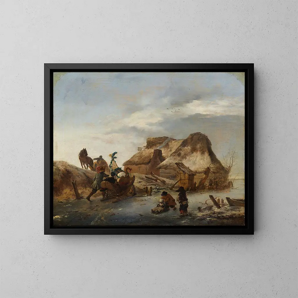 En adelig slæde på isen - Philips Wouwerman — indrammet kunstværk på væggen