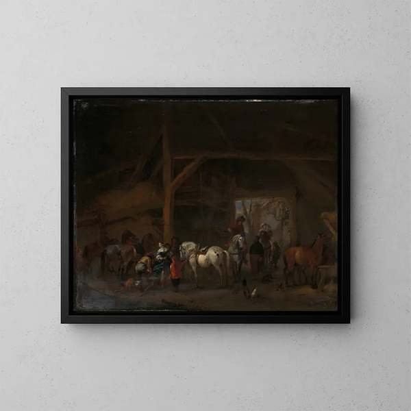 En stald - Philips Wouwerman — indrammet kunstværk på væggen