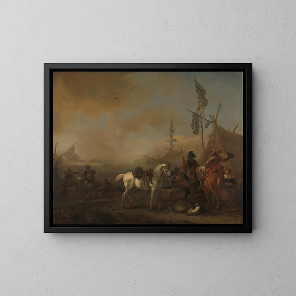 En militærlejr - Philips Wouwerman — indrammet kunstværk på væggen