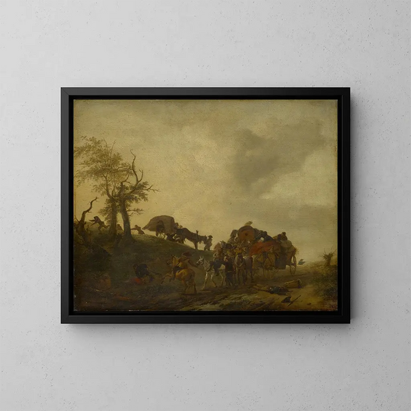 En angreb mod rejsende - Philips Wouwerman — indrammet kunstværk på væggen