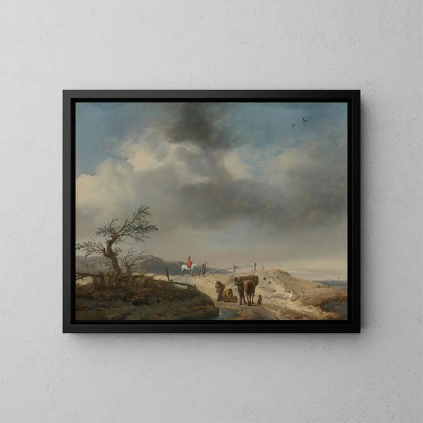 Landskab af klit med figurer - Philips Wouwerman — indrammet kunstværk på væggen
