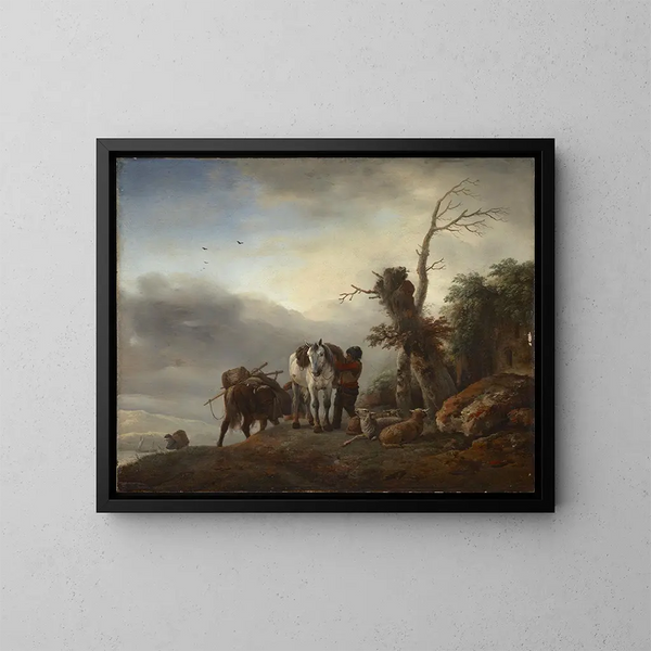 Landskab med muldyr - Philips Wouwerman — indrammet kunstværk på væggen