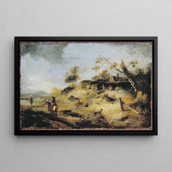 Banc de sable med rejsende - Philips Wouwerman — indrammet kunstværk på væggen