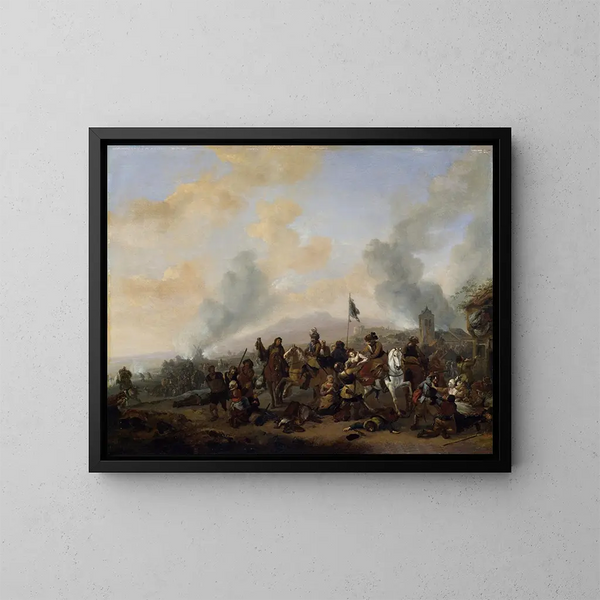 soldater plyndrer en landsby - Philips Wouwerman — indrammet kunstværk på væggen