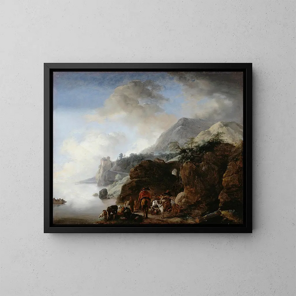 Rejsende, der venter på en færge - Philips Wouwerman — indrammet kunstværk på væggen