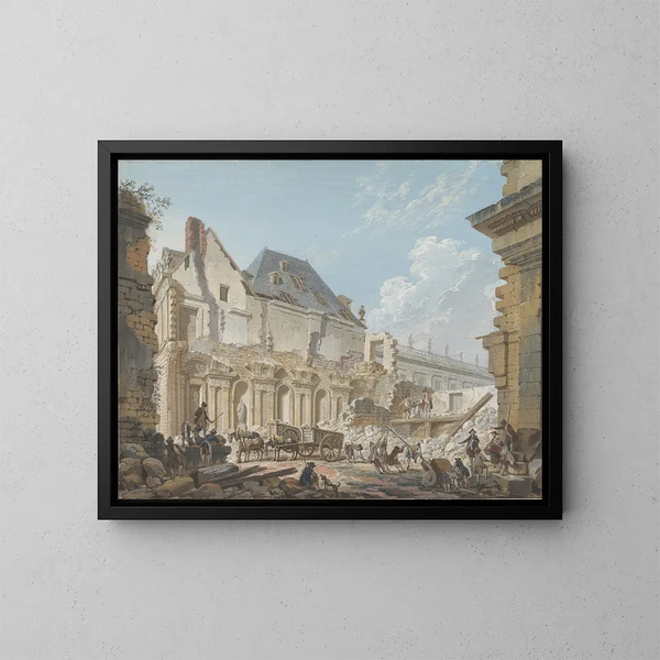 Demolition af den gamle vestibule i Palais-Royal i Paris - Pierre-Antoine Demachy — indrammet kunstværk på væggen