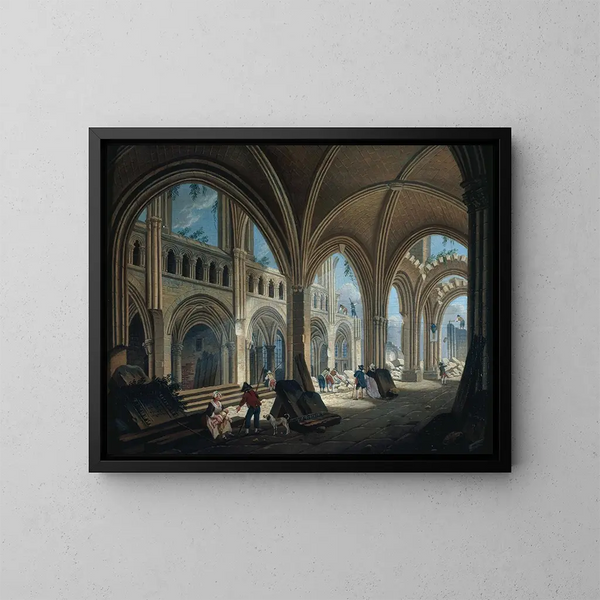 nedrivningen af kirken Saint-Jean-en-Grève i 1800 - Pierre-Antoine Demachy — indrammet kunstværk på væggen