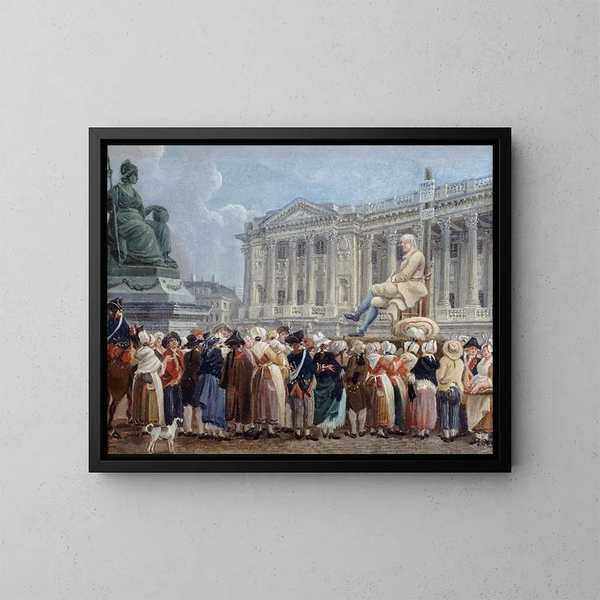 Pierre Nicolas Perrins udstillingstavle på Revolutionens plads den 29. vendémiaire år II - Pierre-Antoine Demachy — indrammet kunstværk på væggen