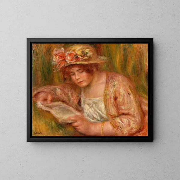Andre i hat, der læser - Pierre-Auguste Renoir — indrammet kunstværk på væggen
