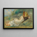 en liggende badende kvinde set bagfra med en stråhat eller kvinde liggende på græsset - Pierre-Auguste Renoir — indrammet kunstværk på væggen