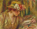 Buste af kvinde i hat, der læser med hovedet vendt mod højre - Pierre-Auguste Renoir — visning af kunstværket