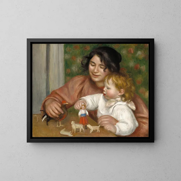 Børn med legetøj, Gabrielle og kunstnerens søn Jean - Pierre-Auguste Renoir — indrammet kunstværk på væggen