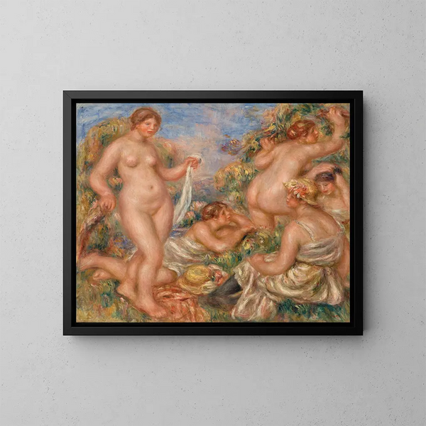 Composition fem badende kvinder - Pierre-Auguste Renoir — indrammet kunstværk på væggen