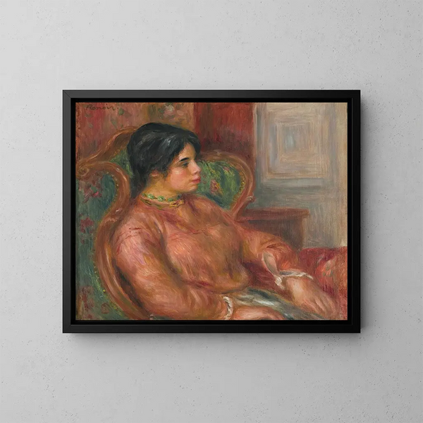Kvinde i grøn stol - Pierre-Auguste Renoir — indrammet kunstværk på væggen