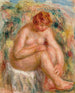 Kvindeligt nøgenmaleri siddende set fra tre fjerdedele, badende - Pierre-Auguste Renoir — visning af kunstværket