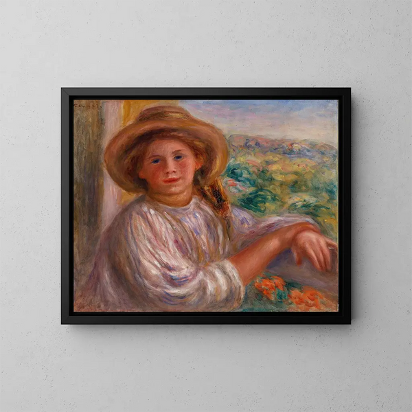ung kvinde på balkonen, Cagnes - Pierre-Auguste Renoir — indrammet kunstværk på væggen