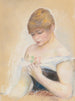 en ung kvinde med en blomst Portrait af Jeanne Samary - Pierre-Auguste Renoir — visning af kunstværket