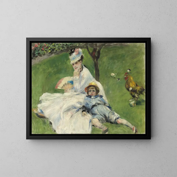 Madame Monet og hendes søn - Pierre-Auguste Renoir — indrammet kunstværk på væggen