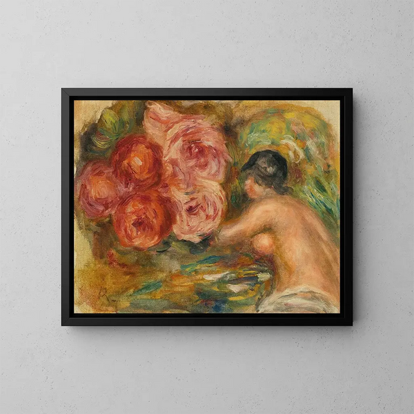 Roses og studie af Gabrielle - Pierre-Auguste Renoir — indrammet kunstværk på væggen