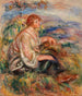 Woman in Tulle Blouse and Black Skirt Femme en blouse de tulle et en jupe noire dans un paysage - Pierre-Auguste Renoir — visning af kunstværket