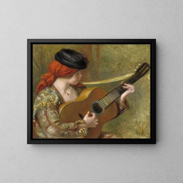 ung spansk kvinde med en guitar - Pierre-Auguste Renoir — indrammet kunstværk på væggen